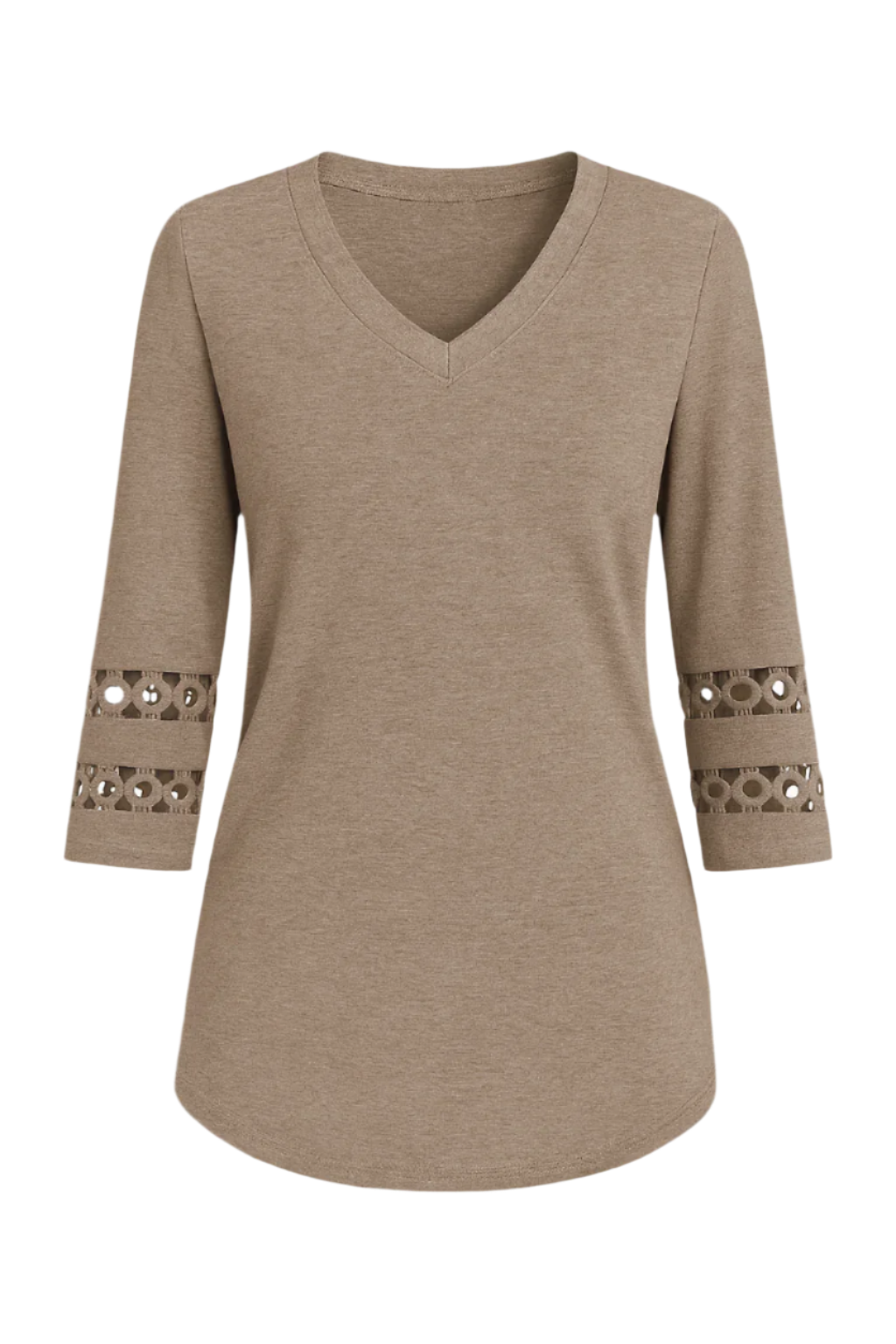 Elegancia™: Taupekleurige V-Hals Blouse met Kantmouwen