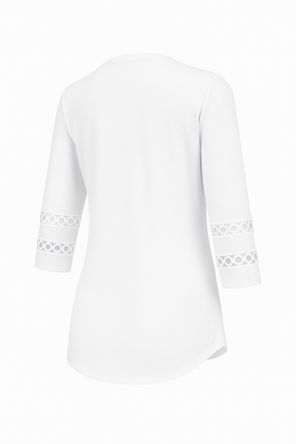 Elegancia™: Taupekleurige V-Hals Blouse met Kantmouwen