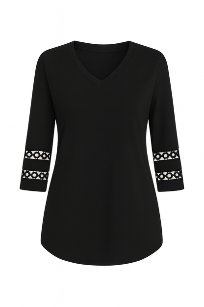 Elegancia™: Taupekleurige V-Hals Blouse met Kantmouwen