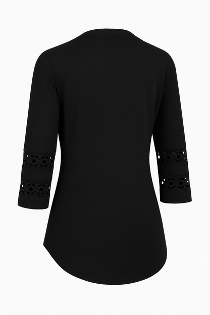 Elegancia™: Taupekleurige V-Hals Blouse met Kantmouwen